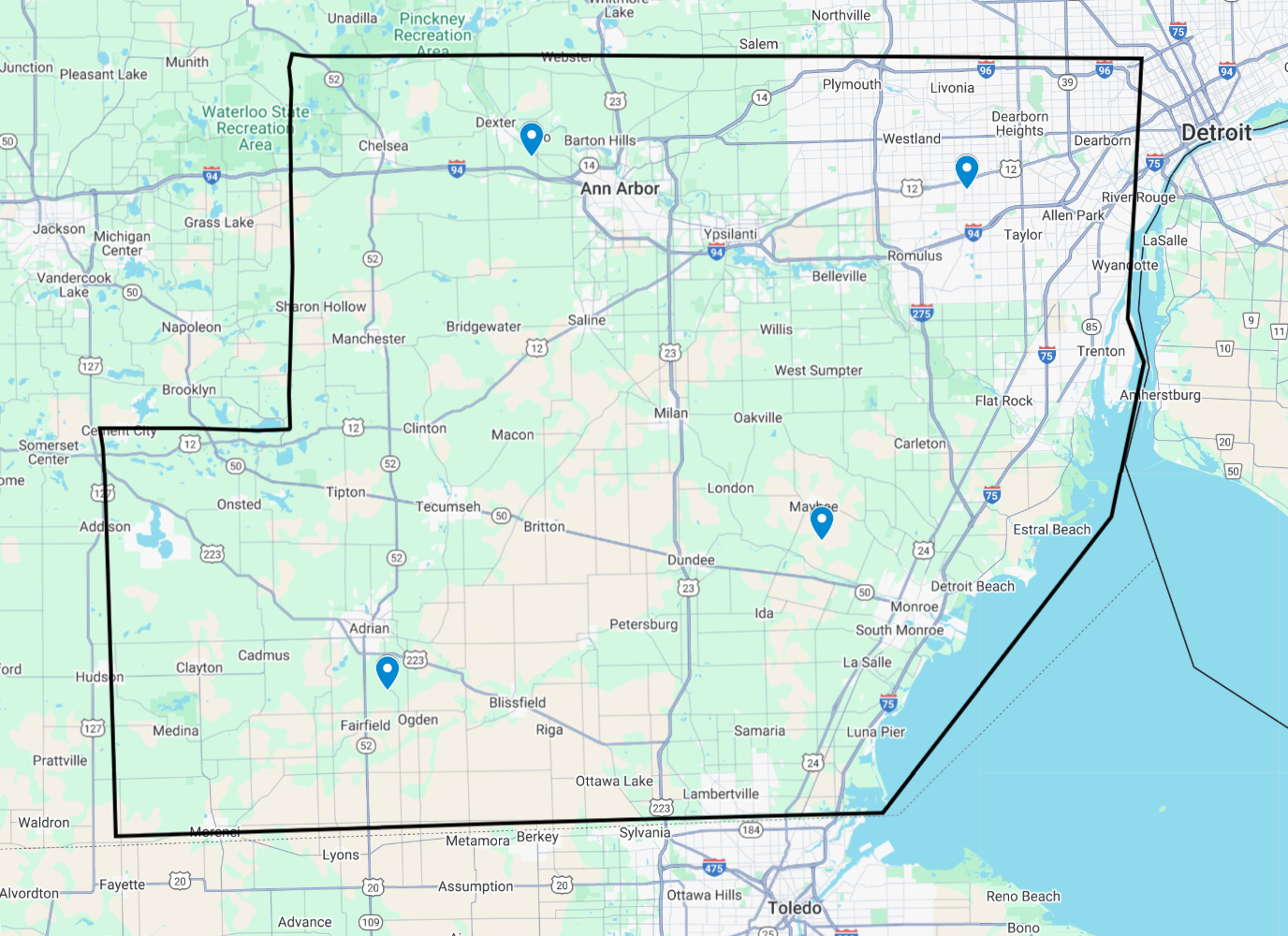 Michigan Service Areas for Home Health Care with Outline Border Michigan Service Areas for Home Health Care with Outline Border